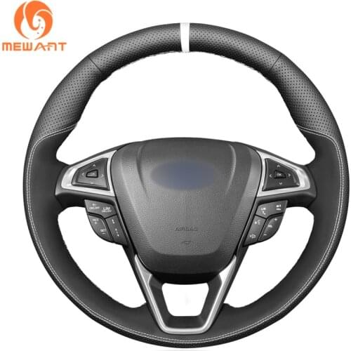 MEWANT Black Genuine Leather Suede Steering Wheel Cover For Ford Mondeo 2014-2020 Edge Galaxy S-Max 2015 2016-2020