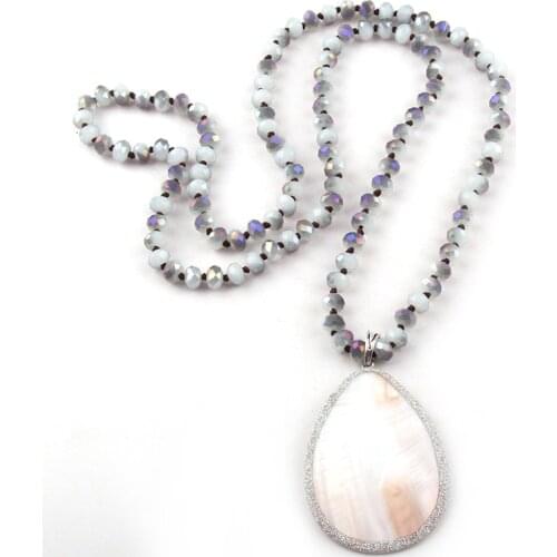 MOODPC Fashion Jewelry Crystal Glass Long Knotted Shell Drop Pendant Necklace For Women