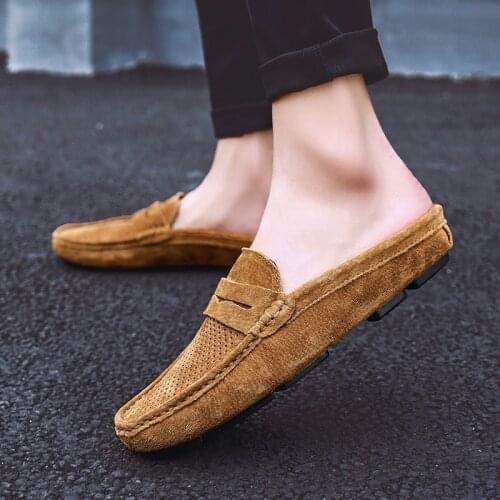 Men Slippers genuine leather Men Half Slippers Anti-slip Sandals Men Casual Beach Zapatos Hombre Flats Comfortable shoes men