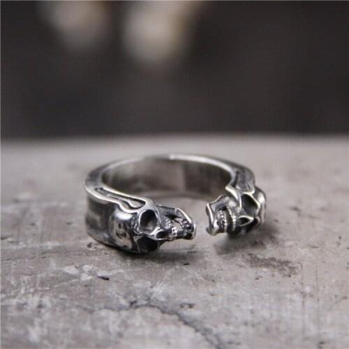 Thai Silver Unique Personality Men And Women Ring S925 Sterling Silver Retro Engraved Skull Open Ended Ring