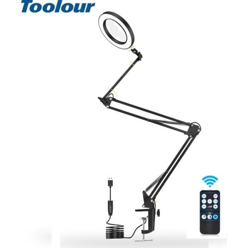 Toolour 5X/10X Magnifier Wireless Remote Control LED Lamp Three-Section Flexible Handle for Welding Beauty Tattoo Reading Study
