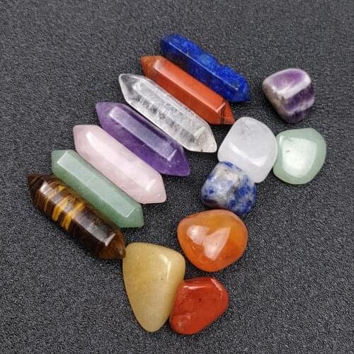Natural 7 Chakras Crystal Hexagonal Column Energy Natual Stone Lapis Aventurine Amethyst Rose Quartz Crystal Healing Gems