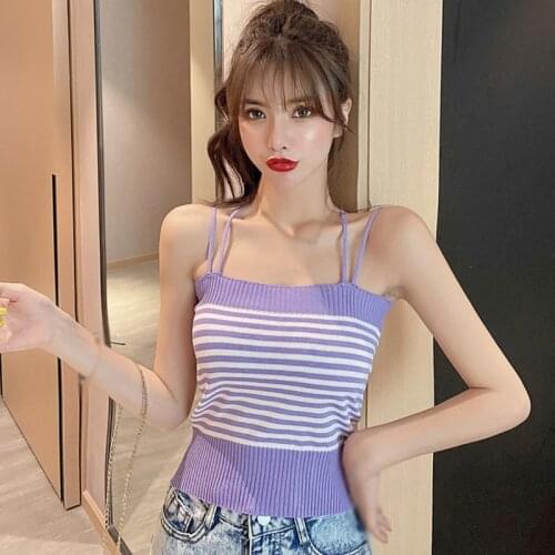 2020 New Colorblock Stripes Cami Tops Summer Sexy Slim Sling Tank Top Vest Women Casual Backless Knitted Camisoles