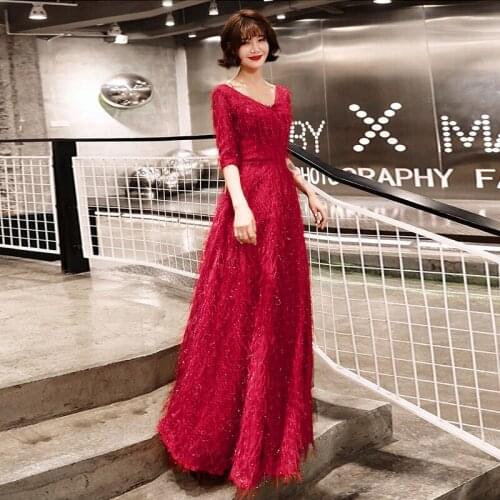 New Elegant Woman Evening Gown V neck Half sleeve sexy long evening dress Suitable for Formal Parties