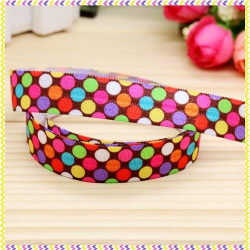 DHK 5/8'' 5yards Fold Elastic FOE polka dots printed headband headwear hairband diy decoration OEM Wholesale E136