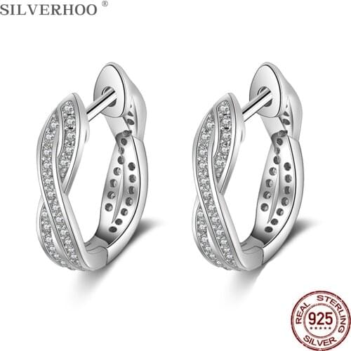 SILVERHOO Real 925 Sterling Silver Earrings Cubic Zirconia Twisted Earrings for Women Silver Fine Jewelry Anniversary Gift