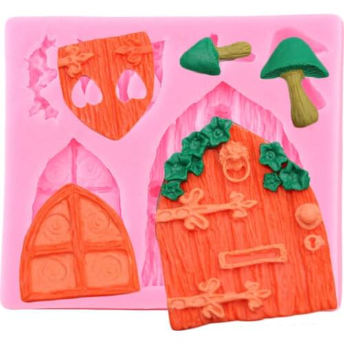 Fairy Garden Door Window Silicone Mold Mushroom Fondant Cake Decorating Baking Tools Cupcake Chocolate Candy Clay Resin Moulds