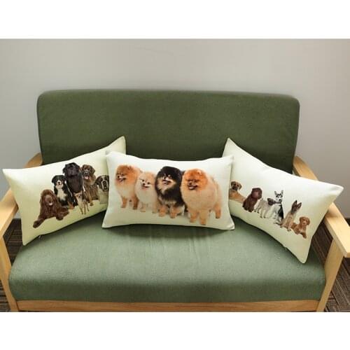 Cute Animals Pet Dog Long Waist Pillow Cases York-shire Terrier Siberian Husky Pomeranian Chihuahua Pug Rectangle Cushion Cover