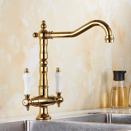 Kitchen sink faucet Mixer Cold And Hot Double Handle Swivel Spout Gold/Black/Chrome/Antique Kitchen Water Sink Mixer Tap Faucet