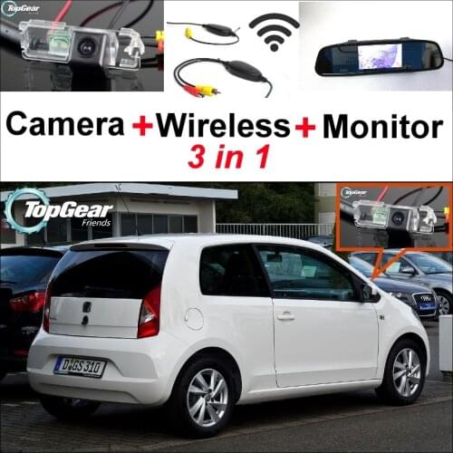 3 in1 Special Rear View Camera + Wireless Receiver + Mirror Monitor Easy DIY Back Up Parking System For SEAT Mii VW Up Citigo