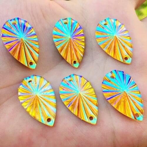 16*27mm Tear Drop Shape resin Rhinestones 20Pcs Flatback Pointed Stones Strass For DIY Crafts 2 holes buttons -B142
