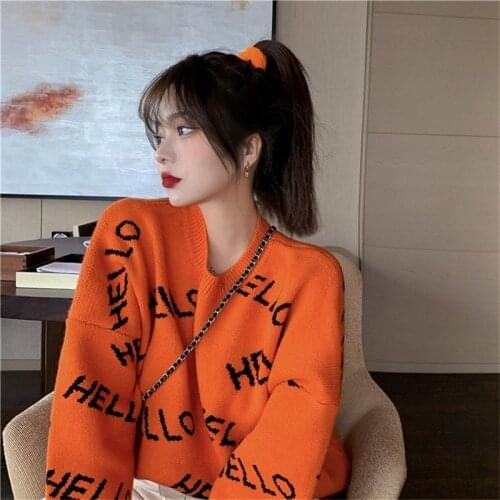 Girl Lady Female Special Green New Sweatshirt Spring Black Long Sleeve Fashion Orange Sweater Sweater Special Streetwear Tops
