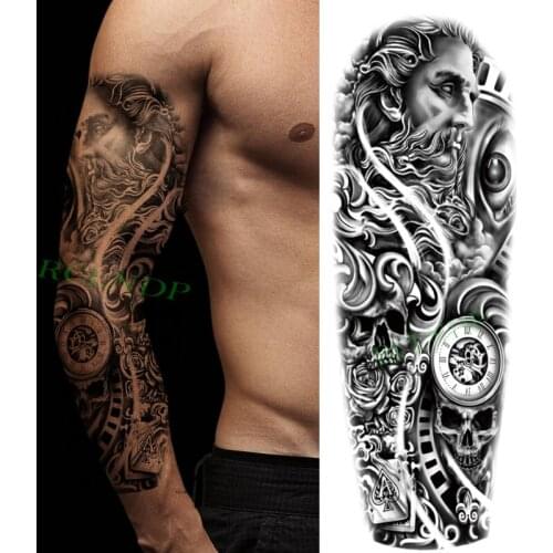 Waterproof Temporary Tattoo Sticker Skull Flower Mechanical Big Eyes Full Arm Fake Tatto Flash Sleeve Tatoo for Men Women