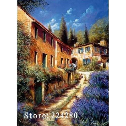 Needlework,Cross stitch Country road Scenery Handmade 14CT white Canvas DIY,Cross-stitch kits,For Embroidery Art Home Decor