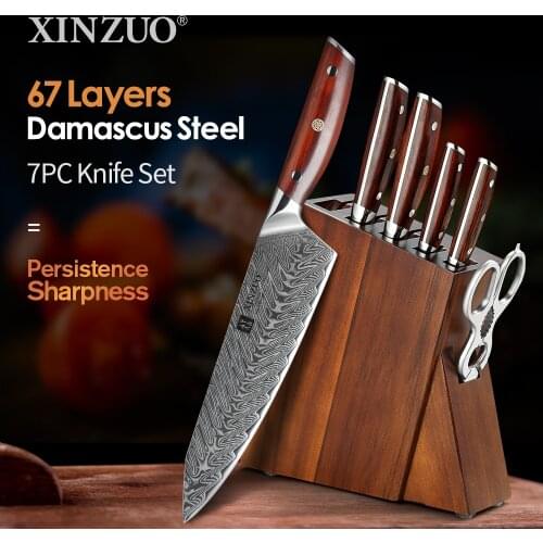XINZUO 1-7 PCS Kitchen Knife Damascus Steel Chef Slicing Utility Paring Knife Japanese VG10 Steel Rosewood Handle Sharp Cutter