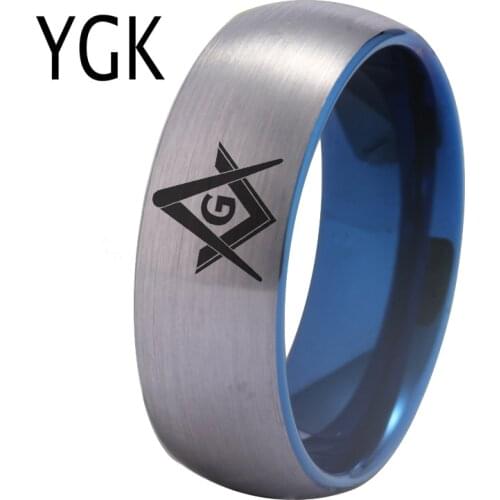 YGK Couple Wedding Jewelry For Lovers Masonic Tungsten Ring Silver With Blue Tungsten Wedding Ring Jewelry Fashion Gift Ring