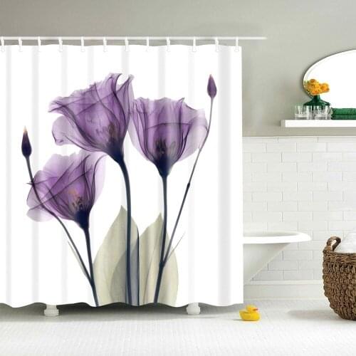 Dafield Shover Curtain Transparent Floral Flower Roses Polyester Washable Fabric For Bathroom Blue Pink Bath With Hooks