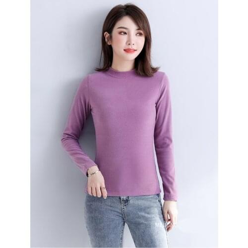 High Quality DE Velvet Winter T Shirt Trendy Crowd Lady Warm Slim Tees Shirt Heat Skin Care Base Top Long Sleeves Warm T-shirt