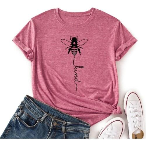Woman Short Sleeve Colored Graphic Tees Summer T-Shirt Female Tops Shirts for Women Be Bee Kind Kindness Love Animal Top