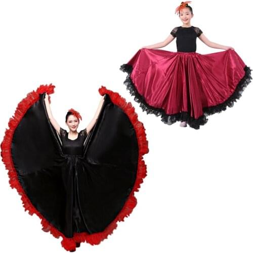 Spanish Bullfight Festival Traditioanl Dance Flamenco Skirt for Adult Kids Women Girls Gypsy Big Swing Plus Size Skirt