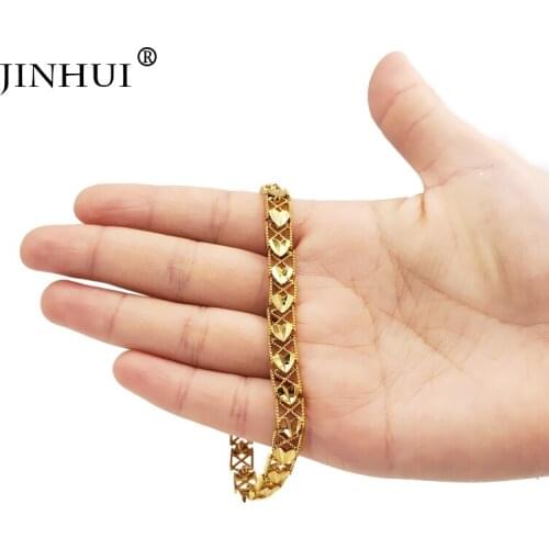 Jin Hui Fashion Ethiopia Gold color length 21cm Bracelet Women Party Ornament Luxury wedding Gifts Friends Dubai Bangle Jewelry