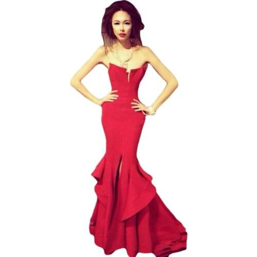 Cheap Vestido Elegant Mermaid Satin Prom Trumpet Gown 2018 hot charming red Custom ruffles robe de soiree bridesmaid dresses