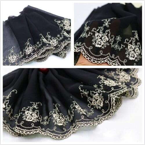 1M 22CM Wide French Lace Floral Embroidered Lace Trim Black Flower Edge Dress Edge Sewing Fabric