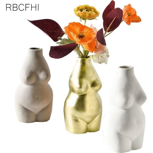 1PC Nordic Body Shape Ceramics Flower Vase Gold Modern Flowerpot Minimalism Home Wedding Decoration Accessories For Livingroom