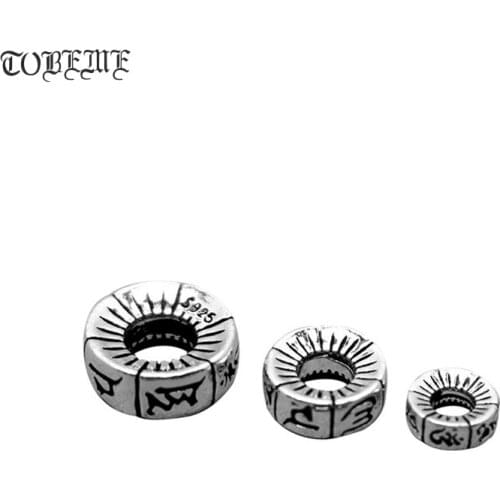100% 925 silver Tibetan Six Words spacers Sterling Buddhist OM Mantra Beads DIY Jewelry Findings Tibetan Malas Spacers