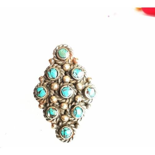 2021 Spring Fashion Rings White Metal Copper inlaid Turquoises Big Figure Ring Nepal Vintage Jewelry R007