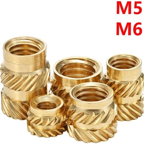 50pcs Brass Hot Melt Inset Nuts Heating Molding Copper Thread Inserts Nut SL-type Double Twill Knurled Injection Brass Nut M5 M6