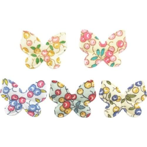 50Pcs/LOT 3.2*2.5CM Print Cherry Butterfly Padded Appliques For DIY Headwear Hair Clips Band Decor Clothes Sewing Supplies Patch