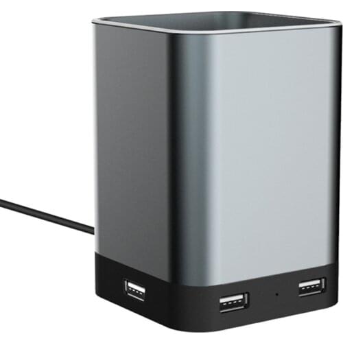 USB Hub Aluminum Pen Pencil Holder with 4 USB 2.0 Ports, Durable and Sturdy Pen Storage Organizer for Desk Office Home