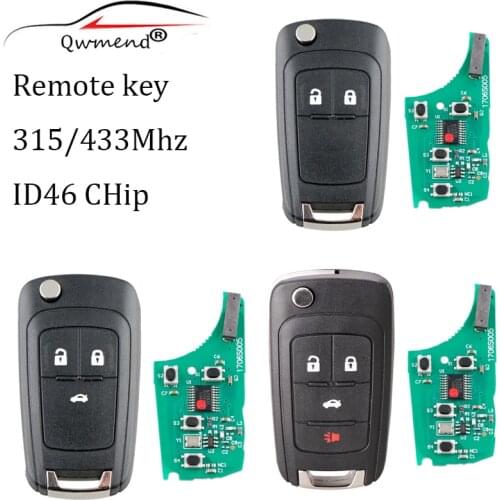 QWMEND Car Remote Alarm Key for Chevrolet Cruze Epica Lova Camaro Impala 2/3/4 Button 315Mhz/433Mhz ID46/PCF7931E Chip Key