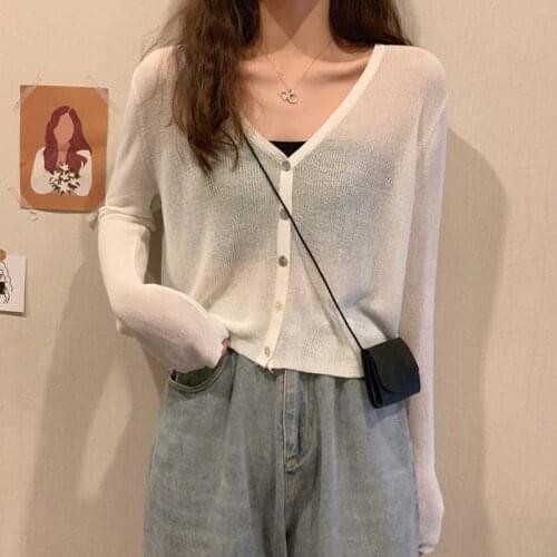 White Sunscreen Cardigan Womens Summer Thin Air Conditioning Shirt 2021 New Minority Outside With Long Sleeve Short Knit Top