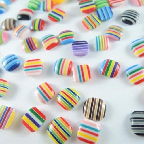 100pcs 8*8mm Half Striped Square Fillet Flat Back Cabochons Mixed color Resin Beads DIY jewelry For Scrapbook Craft Decoration