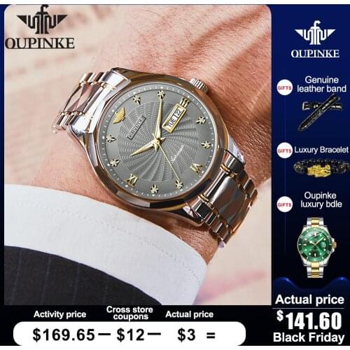 OUPINKE Men Automatic Mechanical Watch with Tungsten steel Waterproof Japan Movement Date Top Brand Luxury Business reloj hombre
