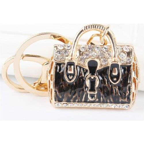 Black Handbag Pendant Charm Rhinestone Crystal Purse Bag Keyring Key Chain Accessories Wedding Party Gift