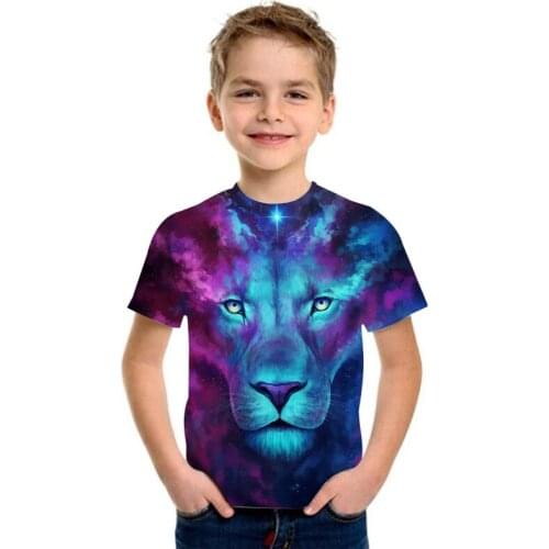 Childrens T-Shirts 3d Short Sleeve Kids Carton 3d Shirts O-Neck Casual Teenager Boys Girls T Shirts Lion 3d Print Funny Tees