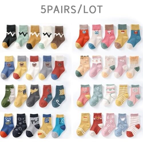 5Pairs/lot Baby Socks Cotton Socks for Children Girls Boys Breathable Cartoon Autumn Winter Middle Tube Toddler Socks
