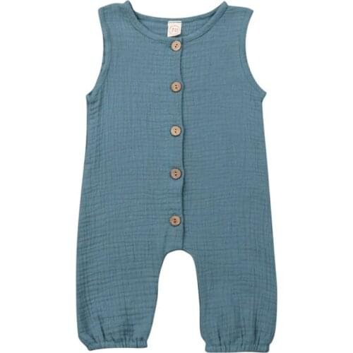 2019 Baby Girl Boy Romper Newborn Summer Kids Clothes Solid Romper Button Sleeveless Jumpsuit Toddler Girls Outfit Infant 0-24M