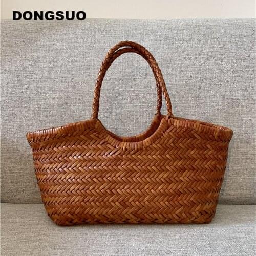 Designer large big genuine leather Woven tote bag Women cowskin basket bucket handbag brown coffee jumbo purse 2021 new