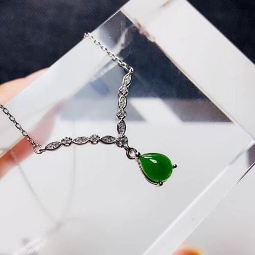 Elegant Fork opening triangle Natural green jade gem Pendant necklace S925 silver Natural gemstone necklace girl gift jewelery