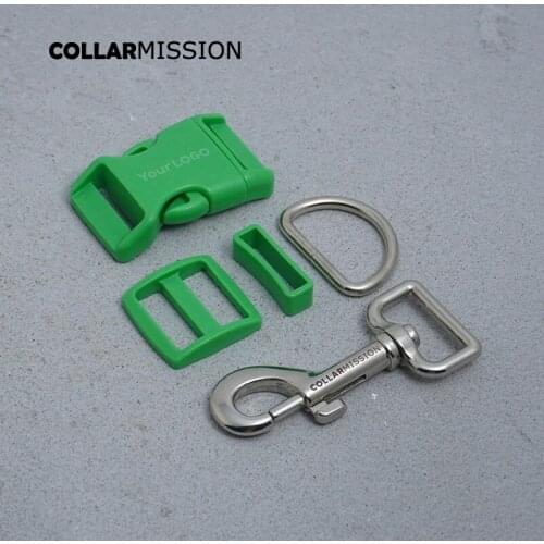 Engraving(plastic buckle+Tri-Glid+square keeper+D ring+metal dog clasp/set)Multiple pieces of 25mm green dog leash accessories