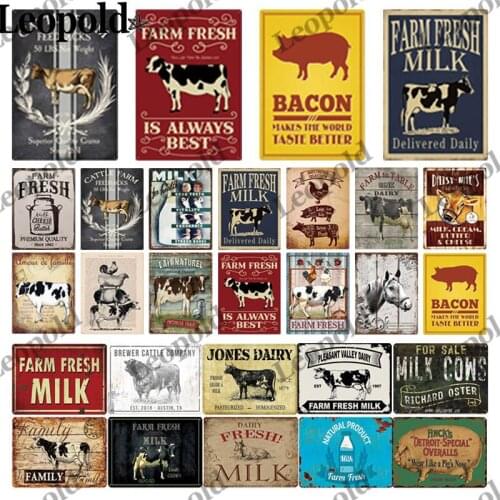 Wall Decore Painting Metal Farm Series Plaque Cow Pig Letter Slogan Combination Picture Modern Wall Art Metal Pasture Decor