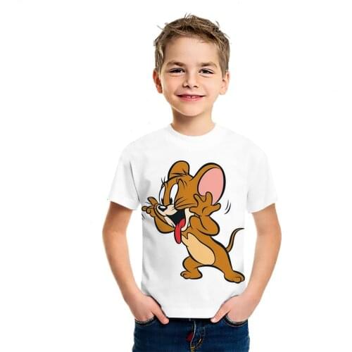 Classic Anime Cat And Mouse 3D printed cotton Childrens T-Shirt Summer Mens Girls' plus size Harajuku style Top