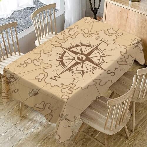 Compass Print Pattern Tablecloth Waterproof Oilproof Rectangular Table Cloth Family Banquet Dinning Feast Practical Tablecloth