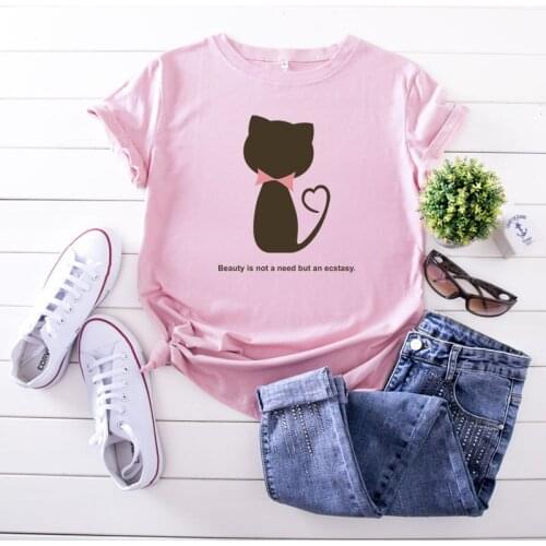 Cat Lady Summer 100% Cotton Ladies Short Sleeve T-shirt Y2K Aesthetic Graphic T-shirt Women Sexy Top