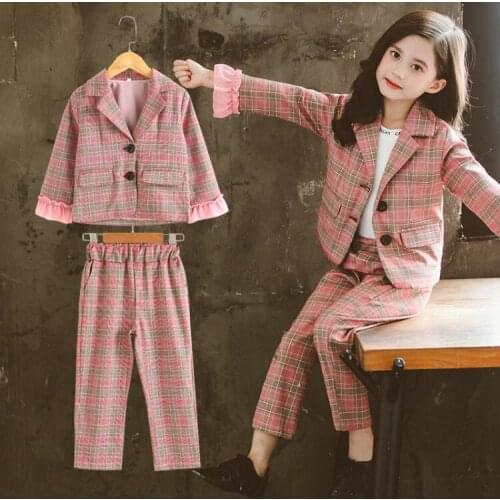Girls' suits, spring autumn clothes, new Korean childrens western style, net red girl suits, fashionable two-piece suit