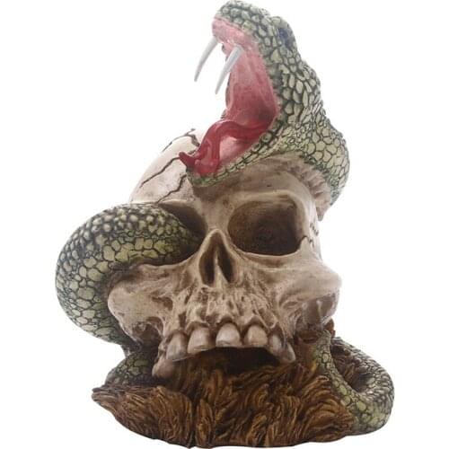 Creative skull snake head statue Resin modern handicraft sculpture Halloween props Home living room bar decoration statue